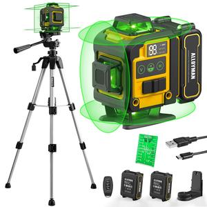【fathersdaygift】Alloyman Laser Level with Tripod, 4x360° Self Leveling Laser Level, 16 Line-Green Line Laser 4D with 2Pcs Lithium Batteries for Picture Hanging, Tile, Home Renovation, Indoor Project, Great Gift Ideas for a Perfect Christmas and New Year