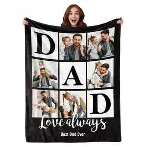 【Father's Day gift】Custom Dad Photo Collage Flannel Blanket, Personalized "Best Dad Ever" Photo Throw, Custom 6 Photos Blanket with "DAD" Letters & "Love Always" Text, Soft Cozy Fleece Blanket, Warm Throw for Dad, Perfect Father's Day Gift