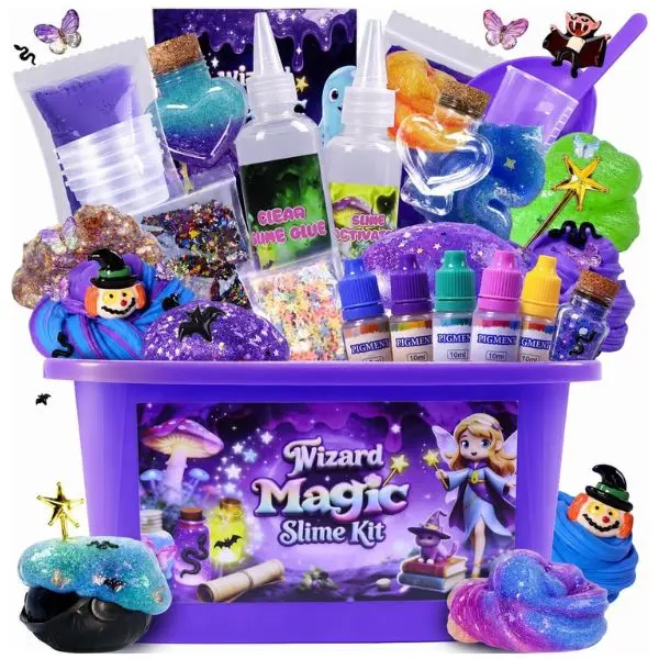 Glow-in-the-Dark Galaxy Slime DIY Kit for Unisex Kids - Scented Non-Sticky Stretchy Slime, DIY Add-Ins, Stress Relief Sensory Toy, Birthday Party Favors, Squishies Toys