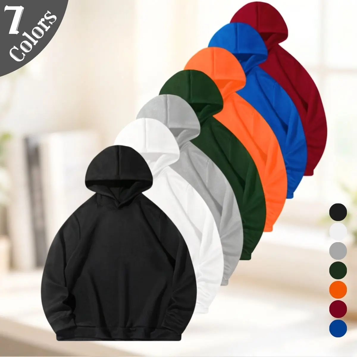 Men's Casual Plain Pullover Hoodie, Long Sleeve Sweatshirt with Kangaroo Pocket, Beige Standard Cut Male Clothing, None, Stylish, Tops, Longsleeves, Basic