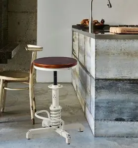 Antique Bar Stool 18.1-22inch Height Adjustable Short Stools Indusutrial Counter Chair for Kitchen Island Farmhouse Working Drafting Charis with Swivel Wooden Seat