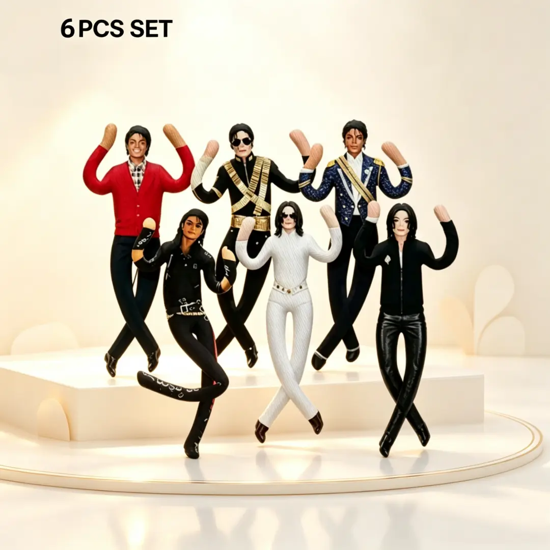 6-Pcs Posable Articulated Michael Jackson Stuffed Dolls, Collectible Toy, Ideal Gift for MJ Fans, Cute Small Present for Pop Music Enthusiasts