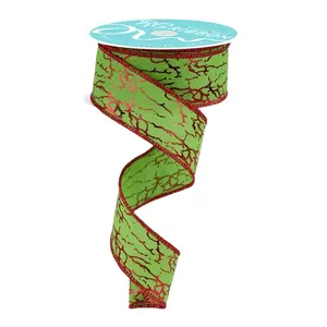 1.5" x 10yd Foil Twigs Ribbon – Fresh Green/Red