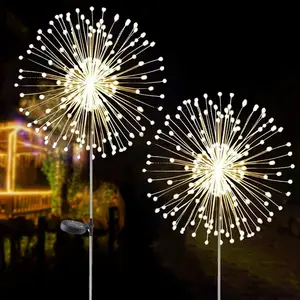 2 PCS Solar Firework Light, Outdoor Solar Garden Decorative Lights 120 LED Powered 40 Copper Wires String DIY Landscape Light for Walkway Pathway Backyard Christmas Decoration Parties (Warm White)