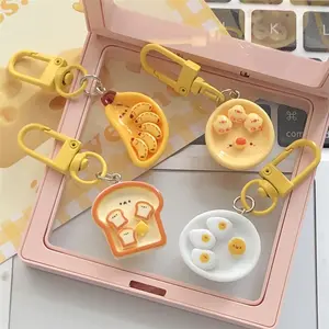4 / 20 Pieces Cute Breakfast Food Charm Keychains - Alloy and Resin, Cartoon Style Simulated Food Pendant with Lobster Clasp - Great for Backpacks and Couples Gifts, Keychain Set