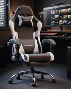 Dowinx Ergonomic Gaming Chair with Footrest，330 lbs Heavy-Duty，Massage Lumbar Support，Adjustable Height & Headrest，Comfortable for Long Gaming & Streaming
