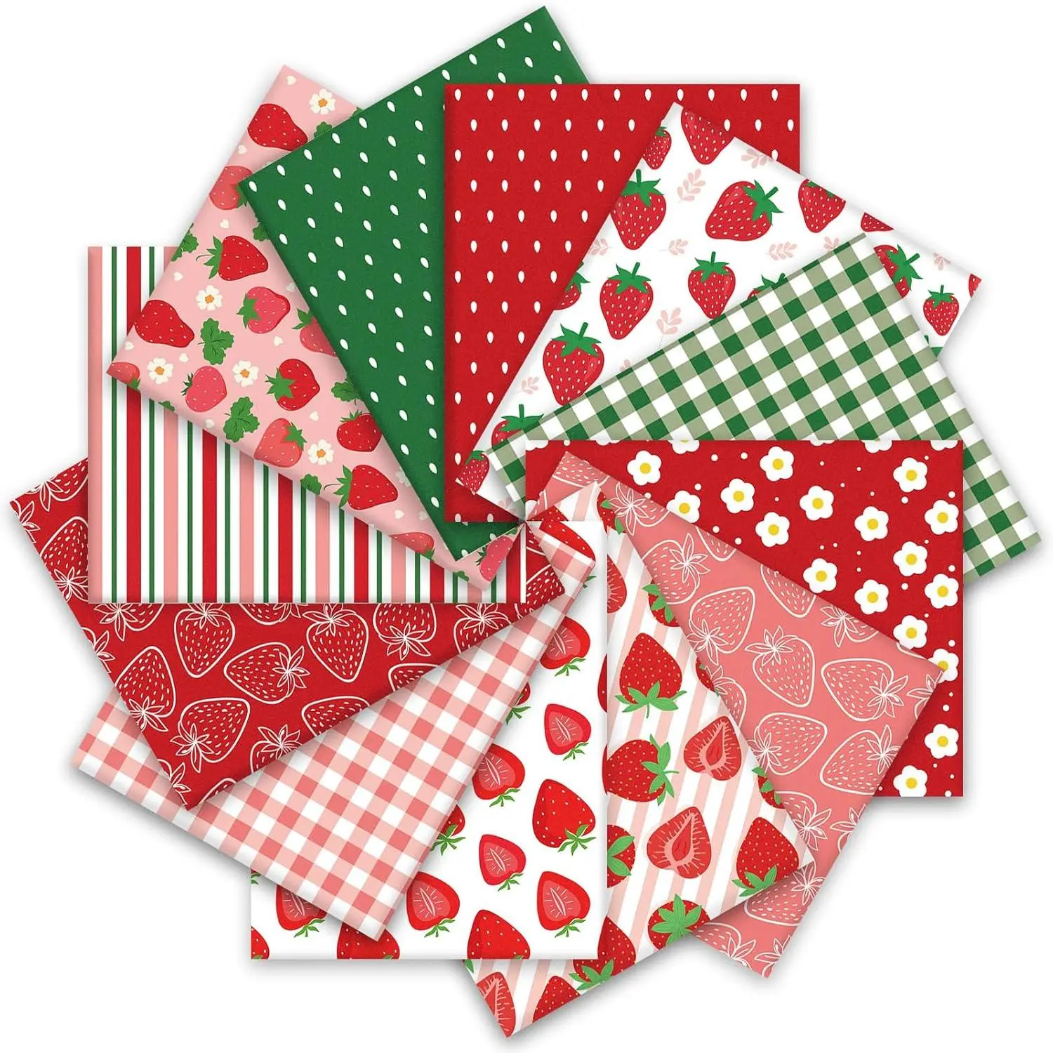 12 count Strawberry Cotton Fabric  18 x 22 Inch Strawberry Flower Plaid  Quarters Colorful Sewing Fabrics for DIY Craft Party Decor