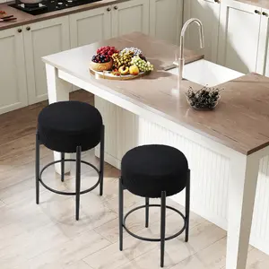 Set of 2 Counter Height Bar Stools, 24" High Boucle Bar Stools, Modern Backless Bar Stools with Thick Foam Seat, for Kitchen, Pub, Island [White Black] summergarden