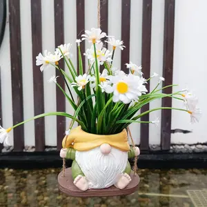 Cute Gnome Dwarf Swing Hanging Planter - Resin Craft Outdoor Garden Patio Decor, New Christmas Plant Pot, Swinging Planter, Outdoor Planters, Unique Pots, Weather-Resistant & Durable, Outdoor Planters For Porch, Hanging Planters For Outdoor Plants