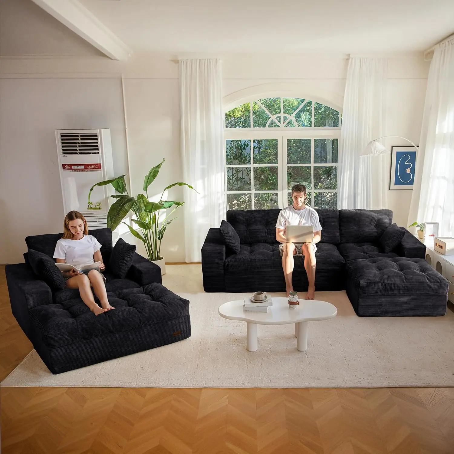 L Shape + Square Chaise Lounge-Black