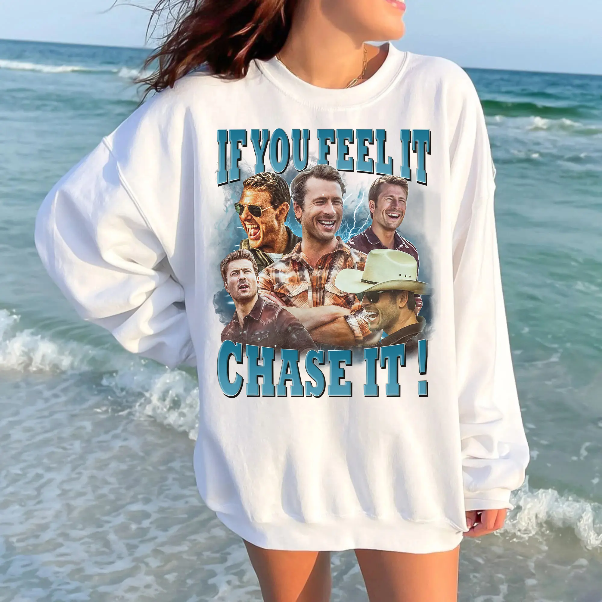 Limited If You Feel It Chase It Sweatshirt Tyler Owens Twisters Sweatshirt Vintage Glen Powell Homage Shirt Twisters Movie Tee #7