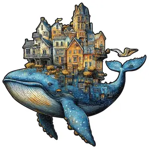 Whale & Castle Design Wooden Jigsaw Puzzle, Unique Shaped Wooden Puzzle, Modern Home Decor, Creative Gift Idea