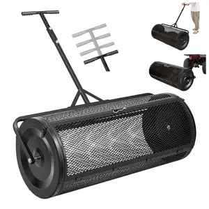 VEVOR Compost Spreader, 44" Wide Peat Moss Spreader with Push/Tow Handle, 4 Heights Adjustable, Powder-Coated Steel Garden Peat Moss Roller, Heavy Duty Grass Seed Roller for Planting Seeding, Black