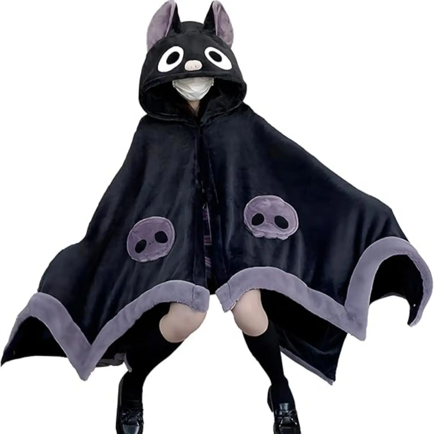 Cute Halloween Wearable Blanket Hoodie Free Size for Adults Devil Bat Hooded Blanket Oversized Luxurious Coral Fleece Material Soft Sherpa Hoodie Women Throw Cloak Wrap with Demon Wings Perfect Gifts For Halloween Christmas Soft Cozy Blanket