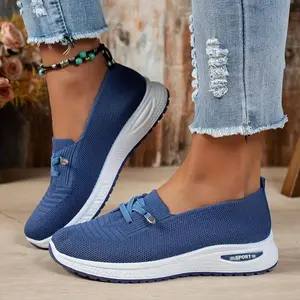 OFIREND | Women's Knit Mesh Wedge Loafers, No-Tie Breathable Comfort Walking Shoes, Lightweight Non-Slip Travel & Casual Footwear, Ideal as Nursing Shoes