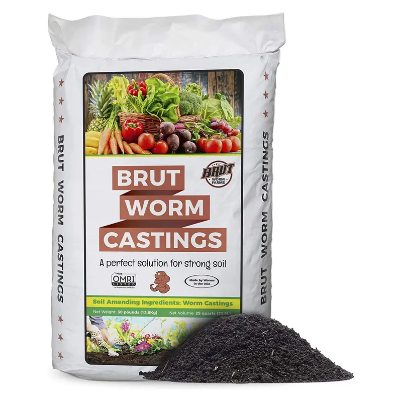 Brut Worm Farm All Natural Organic Worm Castings Soil Builder 30 Pound Bag Odor-Free Rich in Nutrients for Indoor & Outdoor Plants