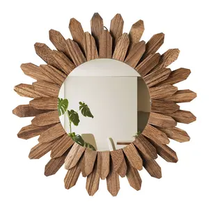 VEVOR 12-in Round Carbonized Black Vintage Retro Wooden Glass Wall Mirror, Elegant Minimalist Rustic Boho Decor, Resistant Installation-Ready Durable Entryway Mirror for Bedroom, Sofa Area - New Home Warming Gift