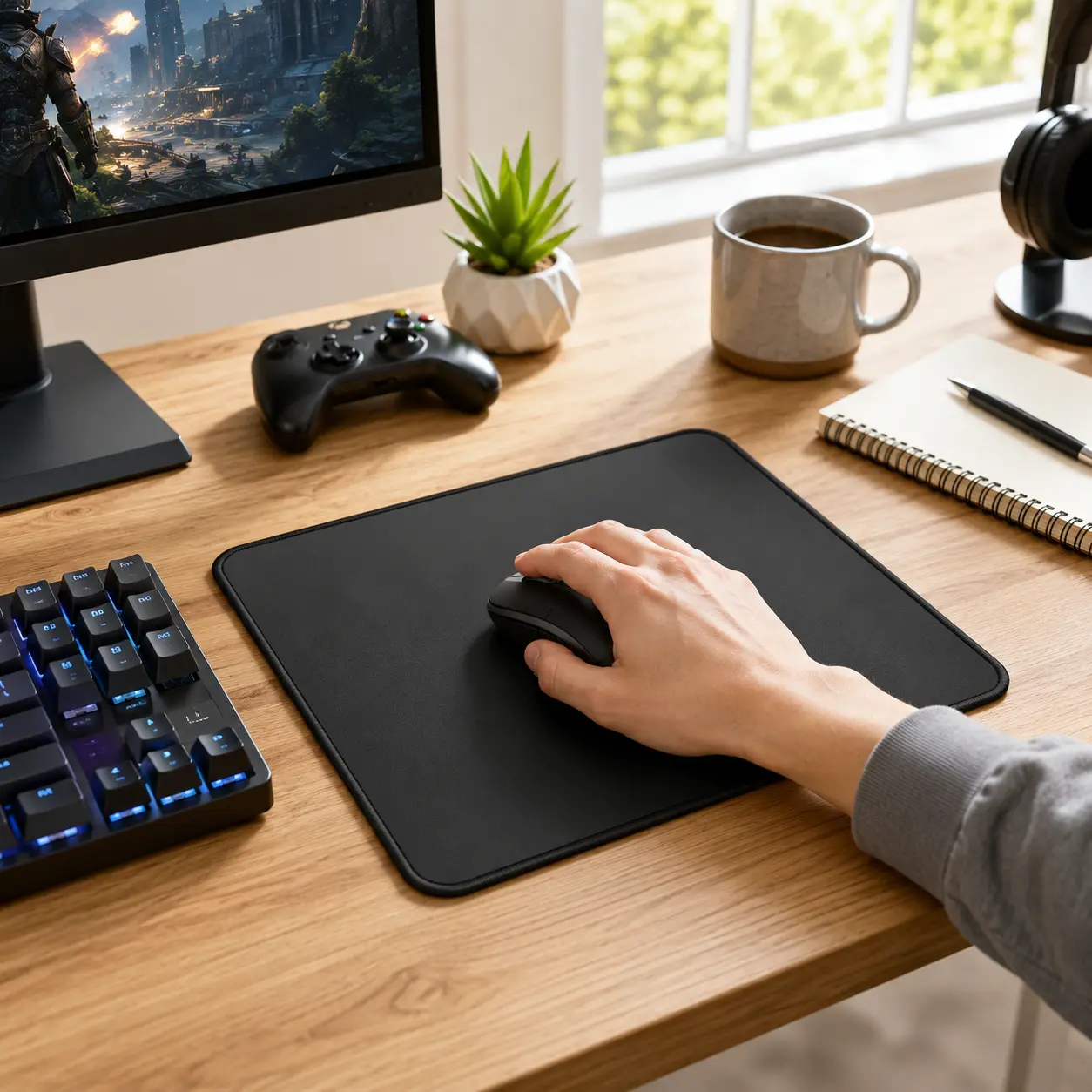 MROCO Essential Office & Gaming Mouse Pad, 30% Larger, 8.5” x 11” in, Black | Anti-Fray Stitched Edges, Premium Textured Surface, Non-Slip Rubber Base, Water and Stain Resistant Protection