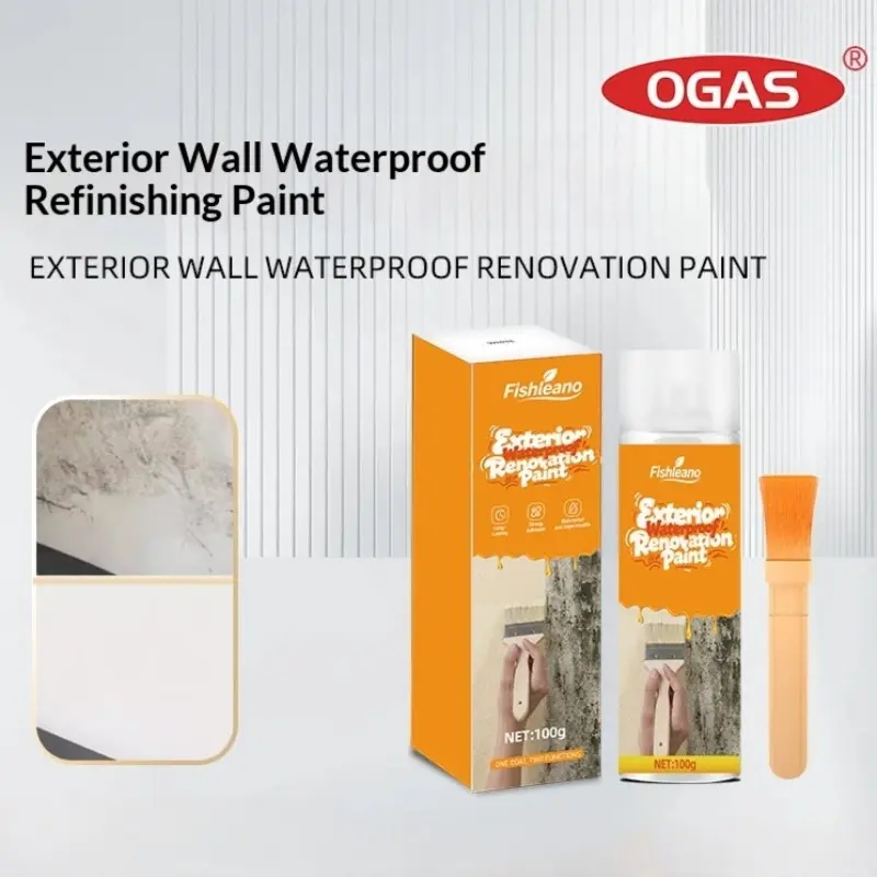 Fishleano Exterior Wall Waterproof Renovation Paint 100g 2‑in‑1 Wall Repair Coating, Crack Filler & Stain Cover, Anti‑UV Weather Resistant Outdoor Wall Paint, DIY Easy Application with Free Brush for Home Wall Renovation & Leakage Protection
