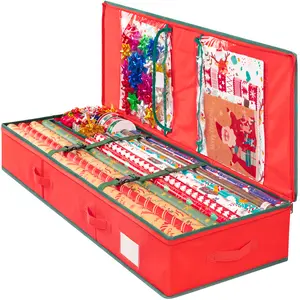 Criusia Gift Wrap Organizer, Christmas Wrapping Paper Storage Bag w/Useful Pockets for Xmas Accessories, Fits upto 24 Rolls, Underbed Storage for Holiday Decorations