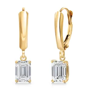Gem Stone King 1.50 to 6.00 Cttw IGI Certified Lab Grown Diamond Leverback Dangle Earrings for Women | 14K Yellow Gold | Emerald Cut | D-E Color | VS1-VS2 Clarity