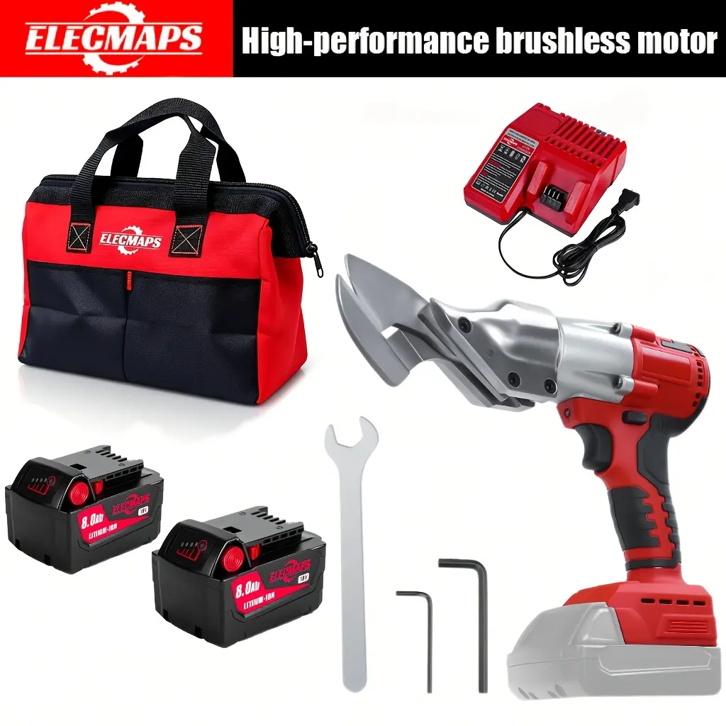 Cordless sheet metal cutter for 18V batteries, electric metal scissors with 360° rotating head, brushless scissors, suitable for stainless steel, metals, and iron.
