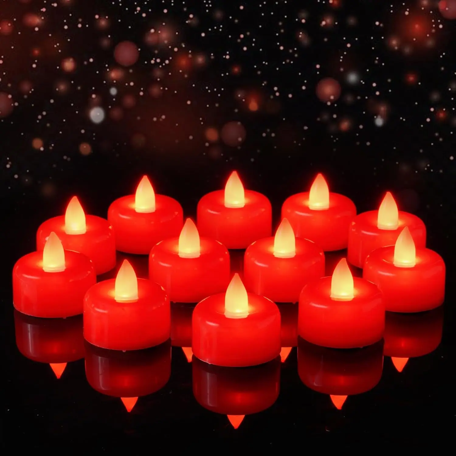 12-Pack Bulk Pack Plain Red Flameless LED Tealights - LED Lights, CA7 Batteries, 1.5Wh Rocker Push Button Cordless Fake Candles, Festive Party Tabletop Wedding Centerpieces, Indoor Home Decor Gifts