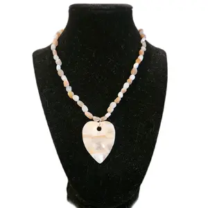 Beautiful Crystal Necklace made from Orange Moonstone and Moonstone with a Heart-Shaped Pearl Pendant