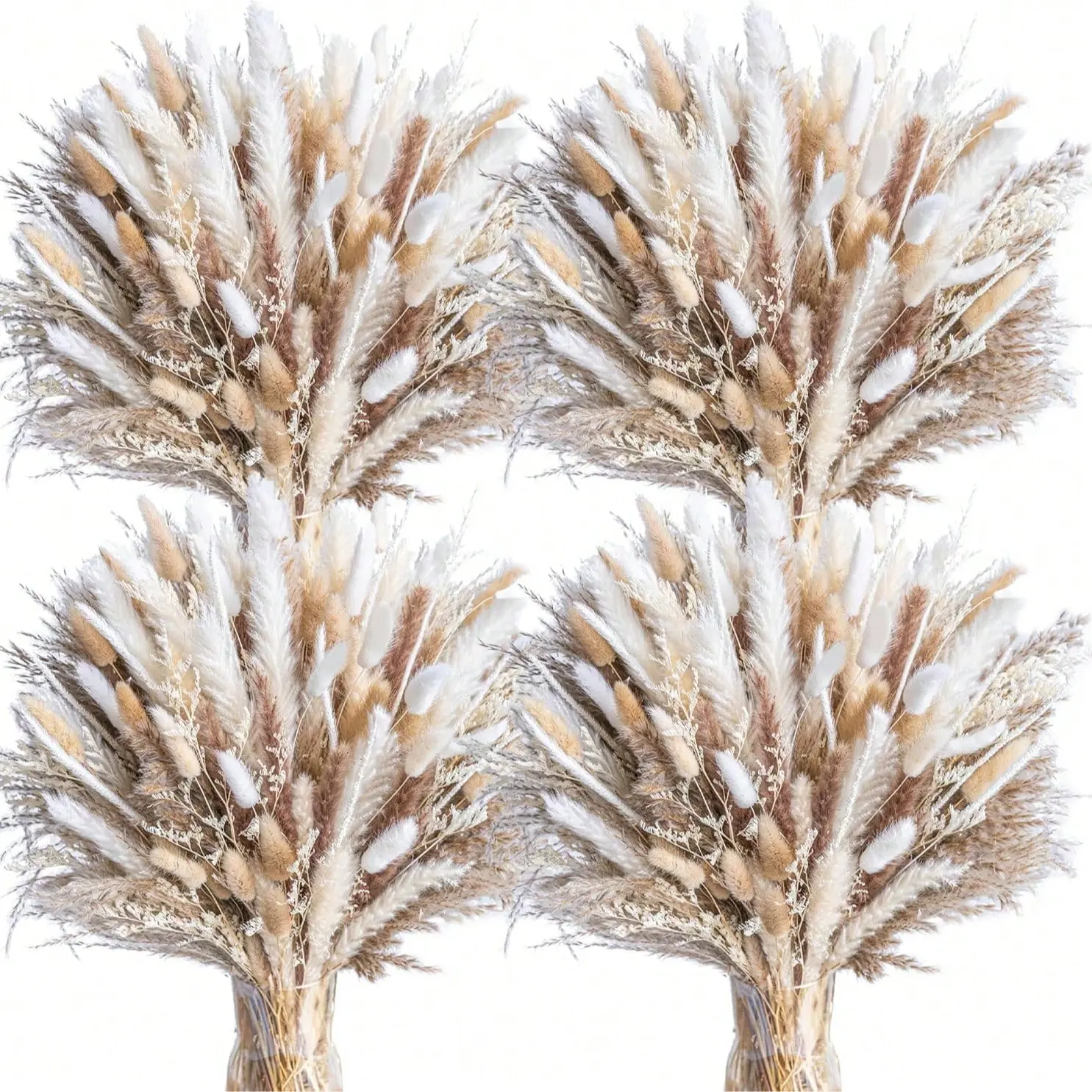 NortureFlora Dried Pampas Grass & Bunny Tail Flower Bouquet - Multi-Size 100/200/300/400pcs (200pcs,300 pieces Options), 43cm Soft Boho Decorative Flowers, DIY Bouquet Ready for Home Decor, Boxing Event Styling, Floral Decor, Daily