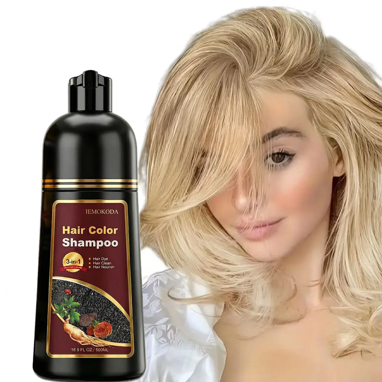 Natural Blonde Brown 3-IN-1 Golden Hair Dye Shampoo 500ml, Colors in 10-15 Mins, 100% Coverage for All Hair Types (Blonde Brown)