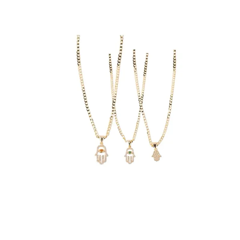 Women's Hamsa Hand Pendant Necklace, 2mm Cuban Necklace Chain, 16"/20" Options, Female Daily Costume Jewelry, Metal Coating, Universal-Size Fashion Accessory