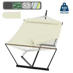 2 Person Portable Double Hammock for Outdoor with Pillow – Heavy Duty Portable Hammock with Adjustable Steel Stand – Durable, Comfortable, Easy to Carry – Perfect for Patio, Garden, Beach, Backyard, Picnic, Yard Relaxation