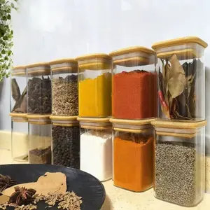 Square Food Storage Containers, Kitchen Spice Glass Jars, Transparent Glass Set, Wide Mouth Glass Storage, Stackable, Party Wedding Gift, Glass Kitchen Canisters, Clear Storage Jar