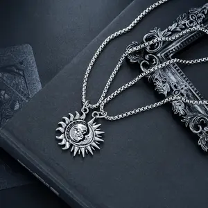 Sun and Moon Asymmetrical Couple Necklaces One Piece Set Length Adjustable Box Chain