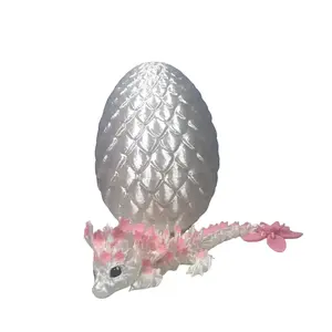 Cherry Blossom Baby Dragon with Dragon Egg, 3D Printed Articulated White and Pink Cherry Blossom Dragon, Fidget ADHD Sensory Dragon Magical Decor Plastic Ornaments Decoration