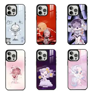 Cute Doll S-Skull P-Panda Mirror Glass Phone Cases For iPhone 17 Promax Pro Air 16 Plus 15 14 13 12 11 Shockproof Protective Cover Perfect Christmas Halloween Birthday Gift