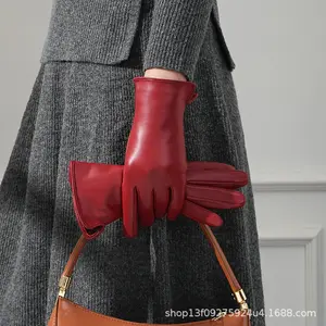 Genuine Leather Gloves for Women Winter Fleece Lined Thickened Warm Touchscreen Driving Riding Fashionable Windproof First Layer Sheepskin