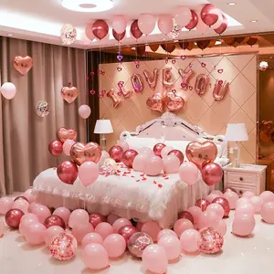 Valentines Day Balloons Kit, 101 Pack Rose Gold Pink Heart Balloons with Rose Petals, I Love You Balloons for Anniversary Mothers Day Wedding Romantic Decorations Special Night