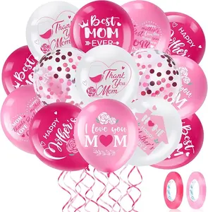 50PCS Mother’s Day Balloons Set – 12” Happy Mother’s Day Latex Balloons, Best Mom Ever Party Decorations, Mom Birthday Party Supplies