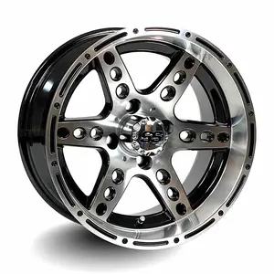 14" Dominator Black & Machined Aluminum Golf Cart Wheels - 14"x7" ET-15 Offset