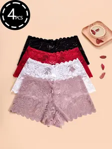 4/7pcs Sexy Floral Leaf Lace Panties for Women, Low Waist Soft Underwear, Comfortable Female Lingerie, Sizes S-Xl, All Seasons Wear