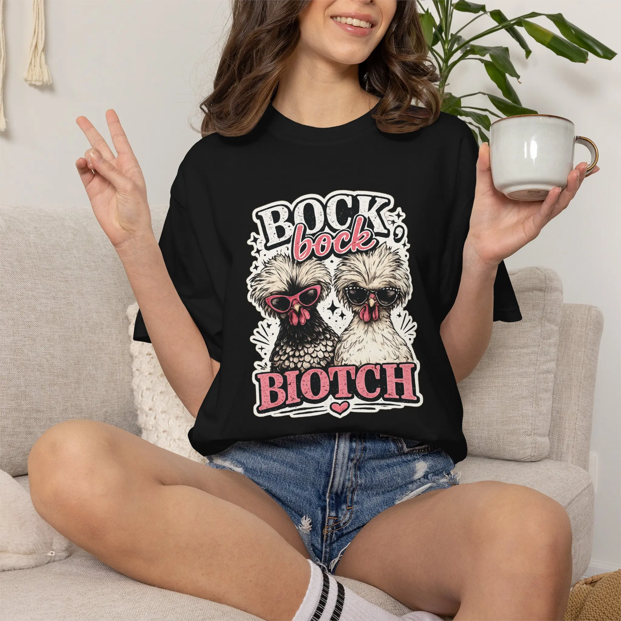 Bock Bock Biotch T-shirt | Silkie Chickens Illustration, Funny Poultry Graphic