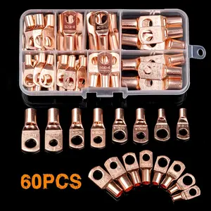 60pcs Wire Lug Connector Ring SC6-25 Copper Connectors Bare Cable Electric Crimp Terminal Connector Kit Durable Reliable Connectors