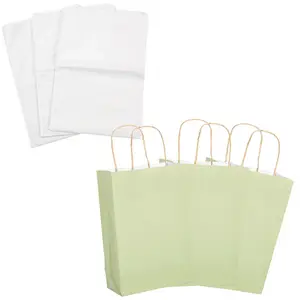 72 Pc. Medium Sage Green Kraft Paper Gift Bags & Tissue Paper Kit for 12