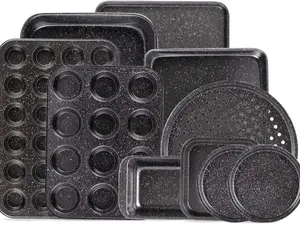 10-Piece Nonstick Baking Set With Baking Pan, Cookie Sheet Set, Cake /Muffin Pan, and Pizza Pan, 10-Piece Set Bakeware Sets (Ceramic Coated Black) Metal Steel Baked Stackable Tray