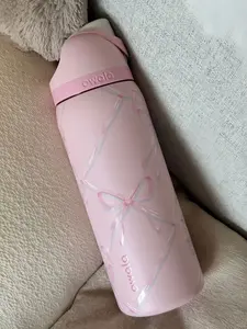 Owala 32OZ FreeSip Pink Bow Limited Edition Insulated Stainless Steel Water Bottle Tumbler, Watercolor Bow Design, 24H Ice Cold Drinkware, for Sport Lovers, Urban Outfitters Gift & Gym Gear