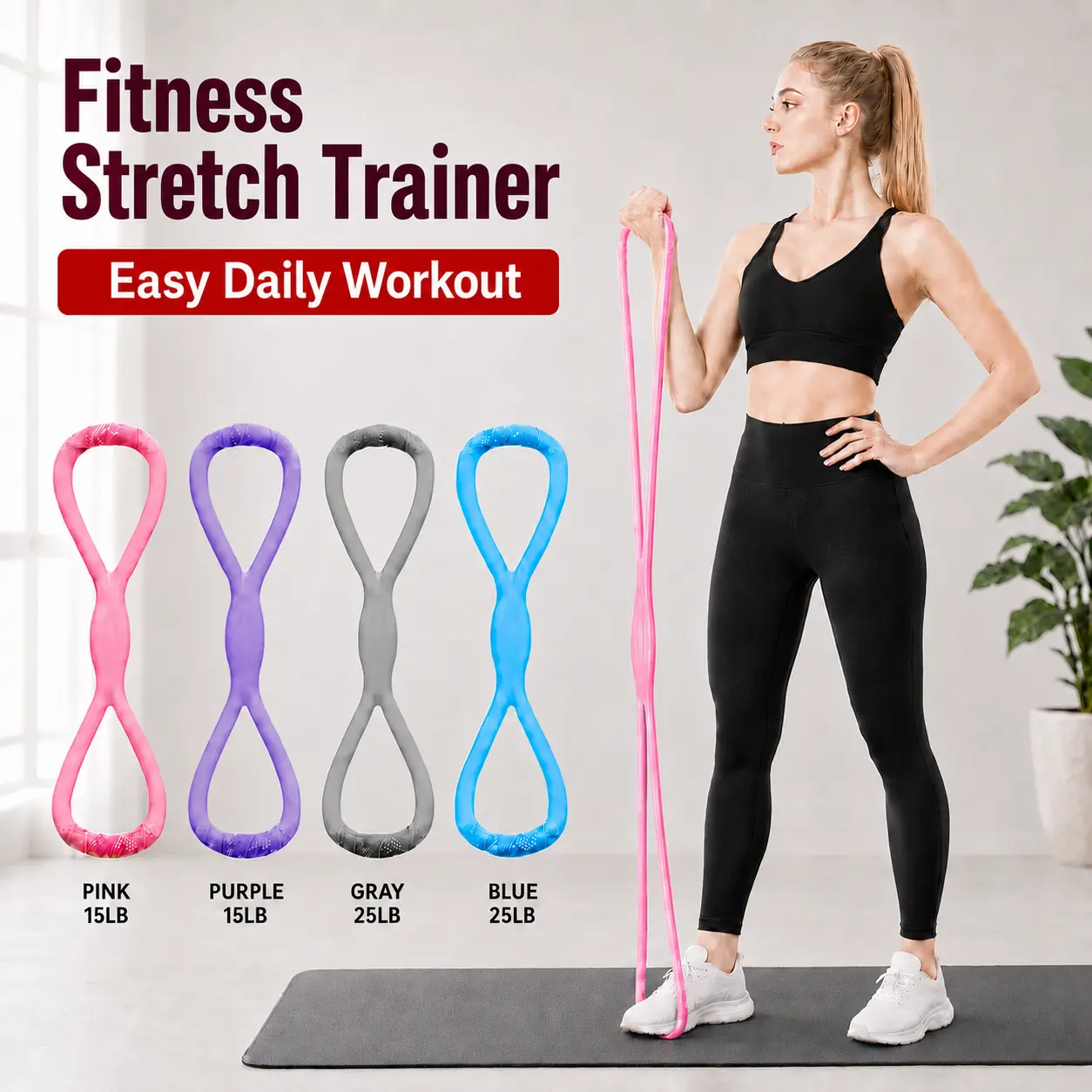 8-Character Resistance Band with Handles, Clavicle Shaping Posture Corrector, Shoulder & Back Sculpting Yoga Accessory, Portable Home Workout Fitness Strap