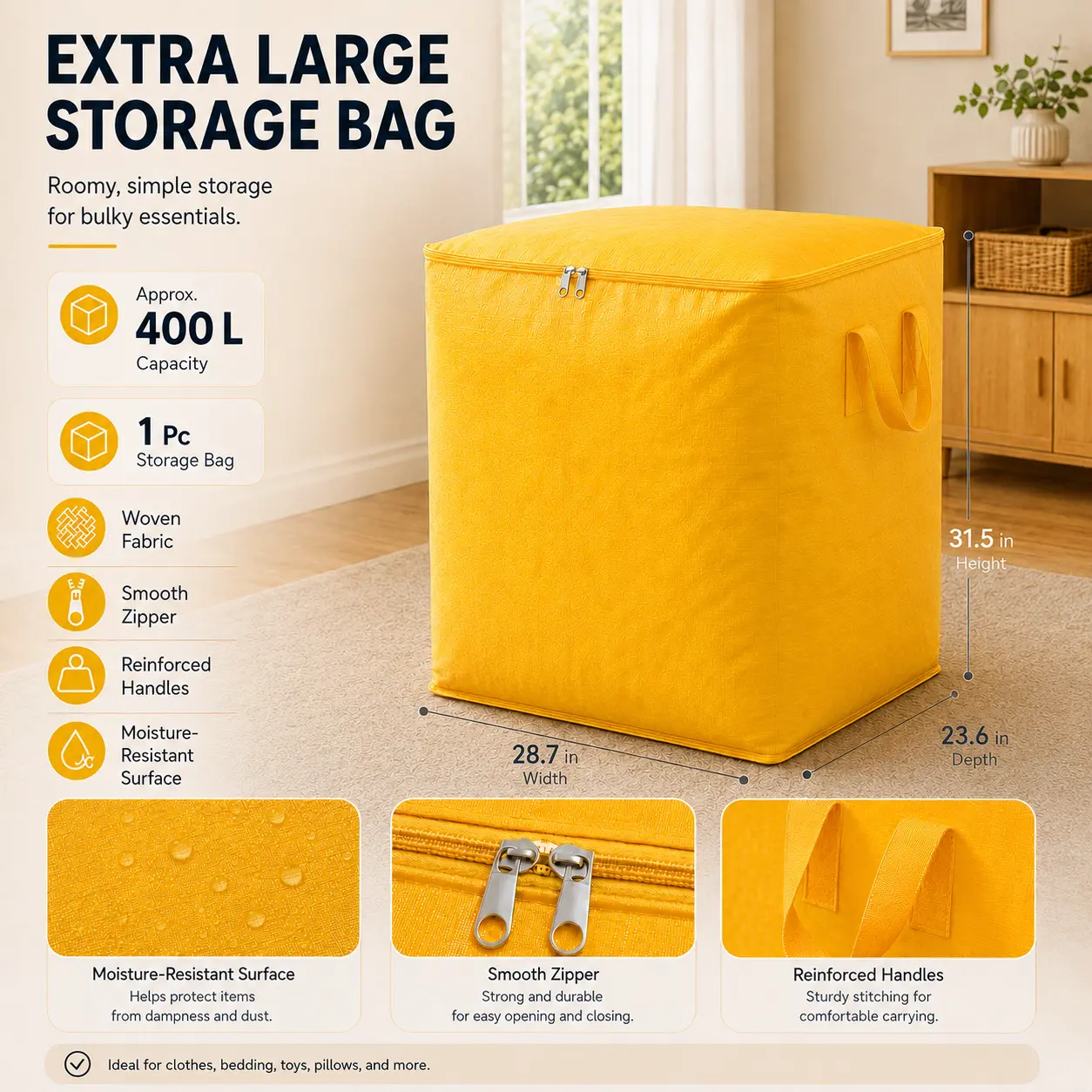 Extra Large Moving Bags with Zipper, Water-Resistant Clothes and Bedding Storage Bags for College Dorm Packing, Travel, Closet Organization and Moving Day