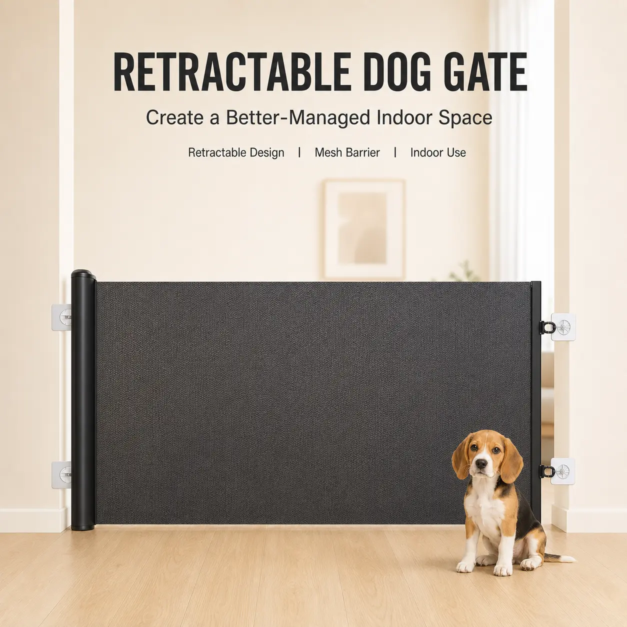 Retractable Dog Gate for Doorways and Stairs, 51.2 in Wide x 30.7 in Tall No-Drill Mesh Indoor Pet Barrier for Puppies and Small Dogs