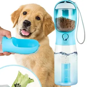 20oz ABS+PC Leak Proof Dog Water Bottle - 3-in-1 1-Hand Twist Pet Travel Bowl Dispenser, Leak Proof Tumbler, 100g Snack Holder, Hydration + Treats, Built-in Poop Bag Dispenser, Dishwasher-Friendly Summer Outdoor Accessory for Large Dogs